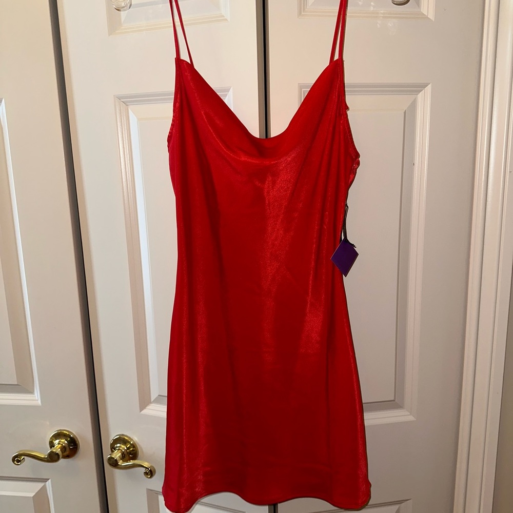 Cowl neck satin mini dress